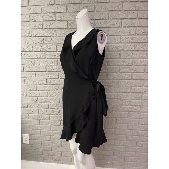 Loft Women Black Wrap Ruffle Sleeveless Dress Size 2 - Picture 6 of 9